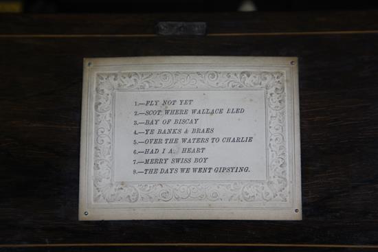 A 19th century Swiss marquetry inlaid and rosewood cased music box, by Henriot, overall 18in.